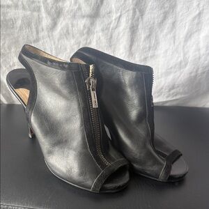 Jimmy Choo Black Leather Peep-Toe Heeled Boots